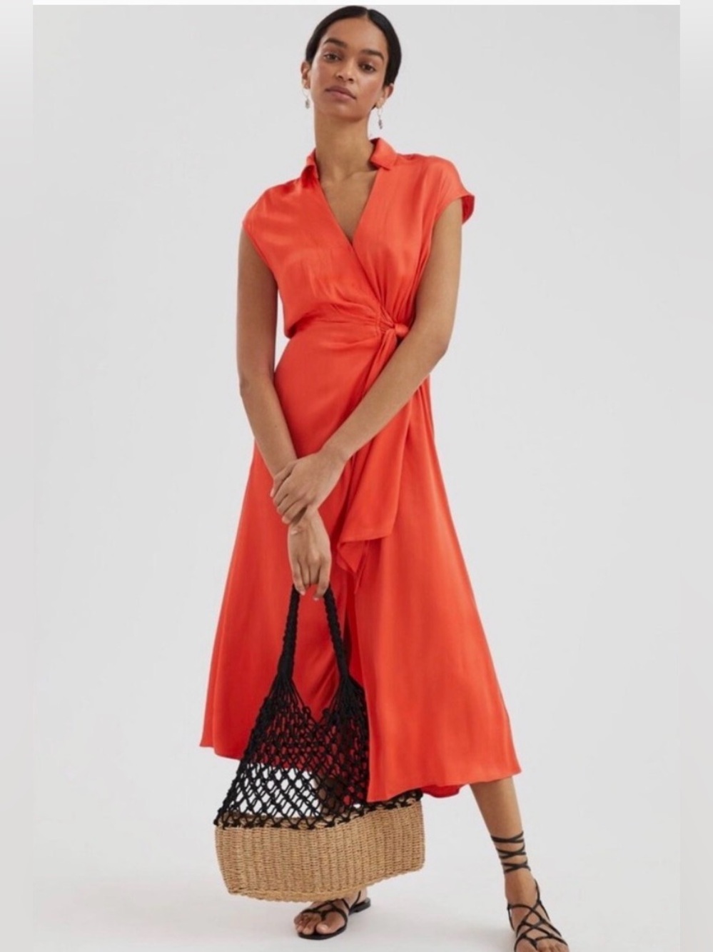 Maeve Open-Back Wrap Midi Dress Orange Red size MP